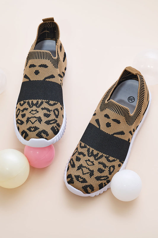 Comfortable Leopard-Print Knitted Shoes - Khaki-koc
