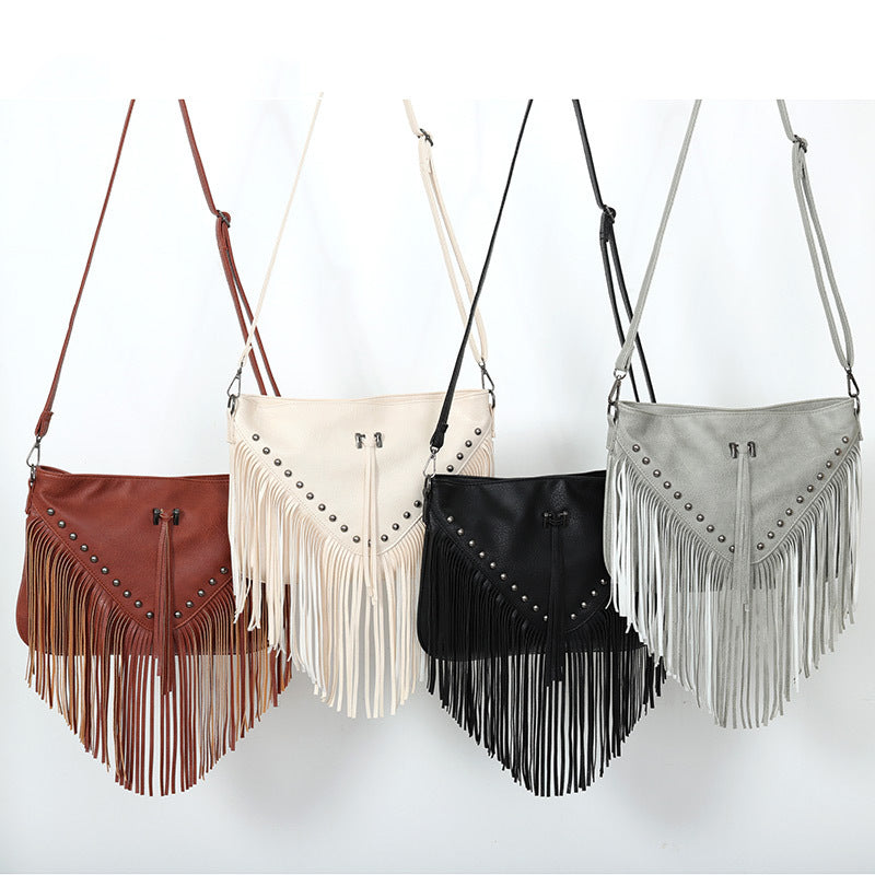 Studded Soft Leather Tassel Bag