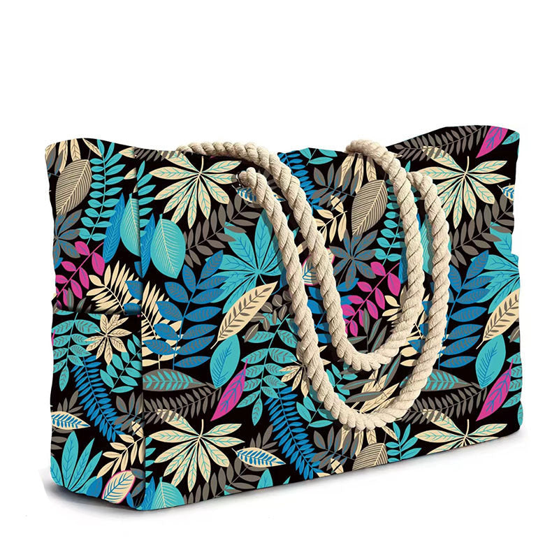 Striped Rope Handle Canvas Large Tote Bag
