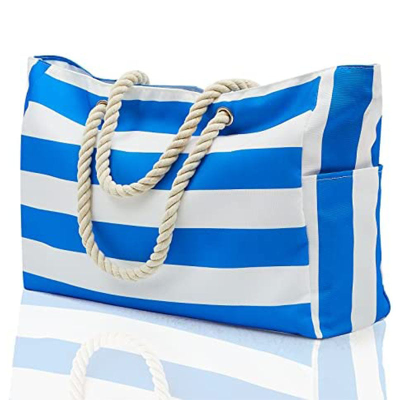 Striped Rope Handle Canvas Large Tote Bag