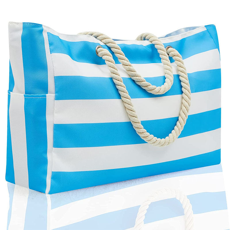 Striped Rope Handle Canvas Large Tote Bag