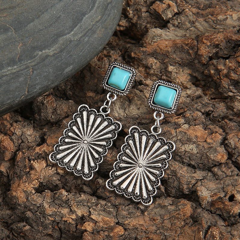 Retro Geometric Turquoise Stud Earrings