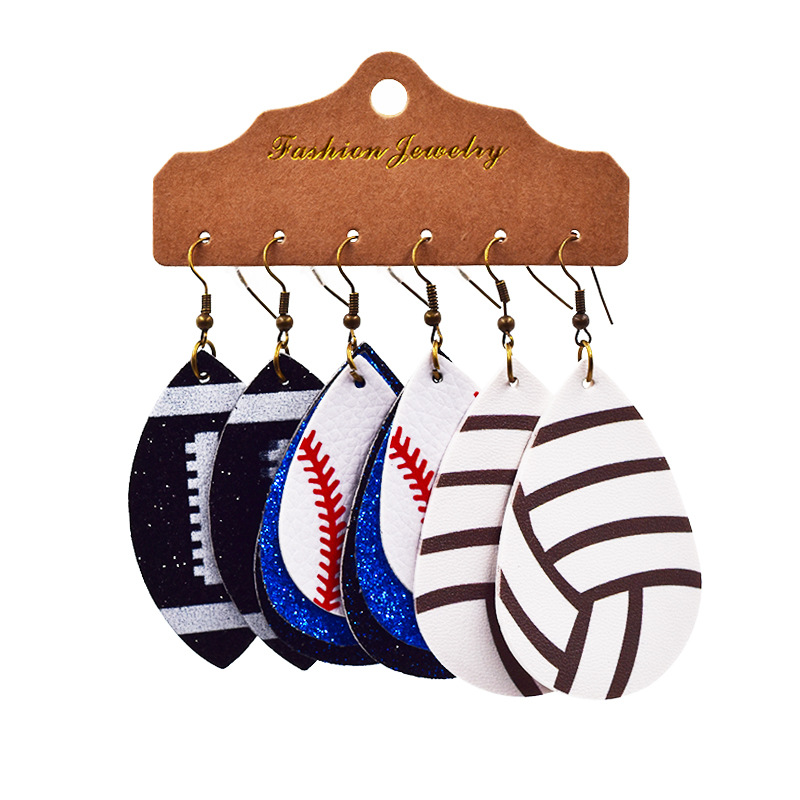Rugby Football Leather Earrings|2pcs(12pairs)