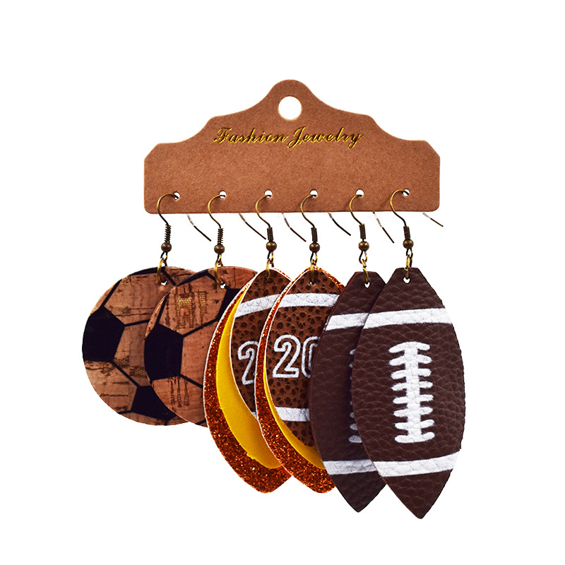 Rugby Football Leather Earrings|2pcs(12pairs)