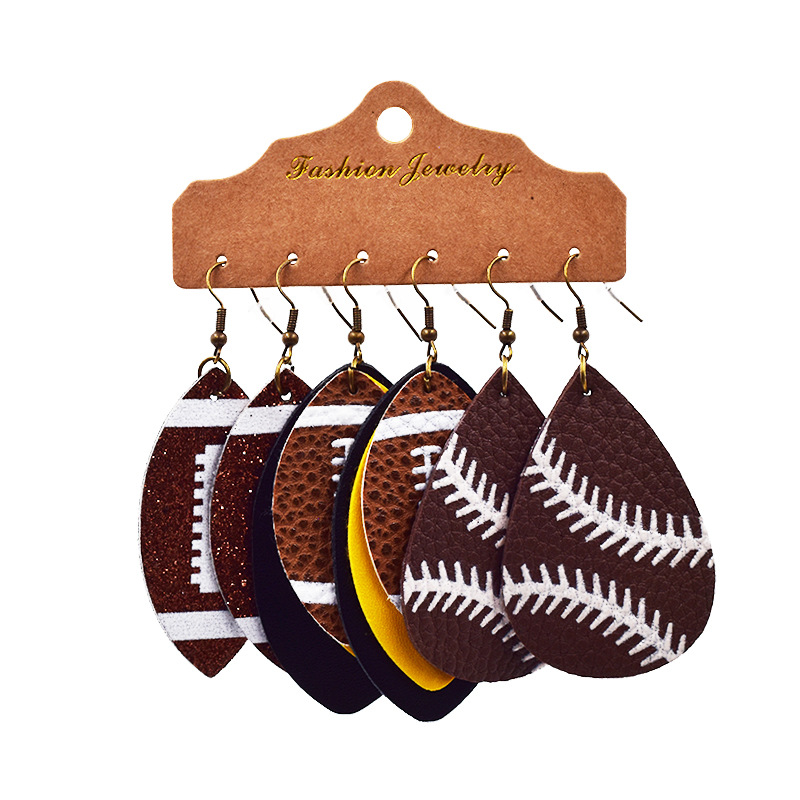 Rugby Football Leather Earrings|2pcs(12pairs)