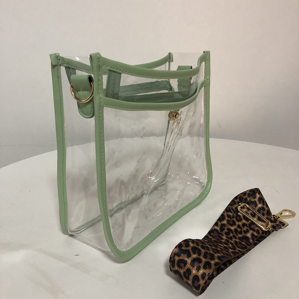 Transparent PVC Leopard Print Shoulder Strap Crossbody Bag - KOC