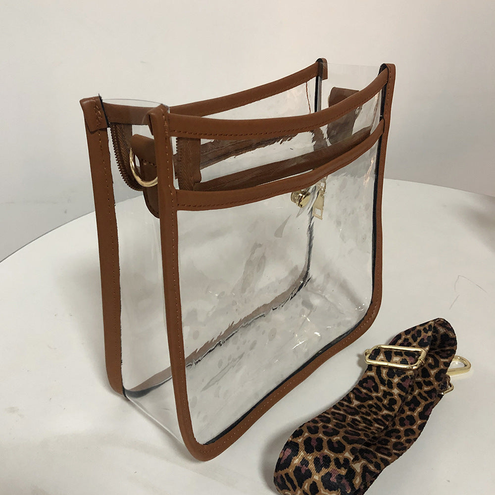 Transparent PVC Leopard Print Shoulder Strap Crossbody Bag - KOC