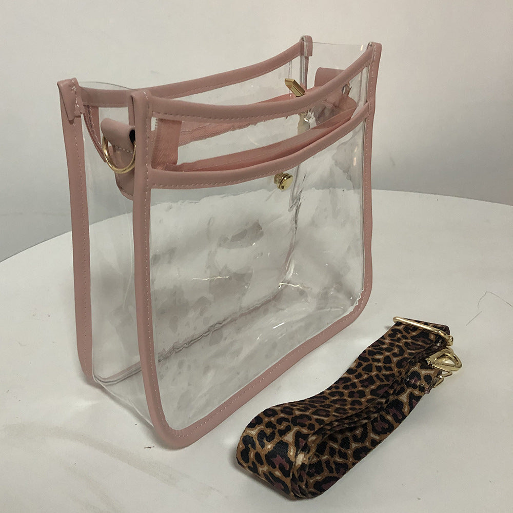 Transparent PVC Leopard Print Shoulder Strap Crossbody Bag - KOC