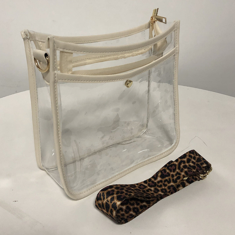 Transparent PVC Leopard Print Shoulder Strap Crossbody Bag - KOC
