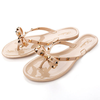 Studded Bow Open Toe Flat Thong Sandal - KOC