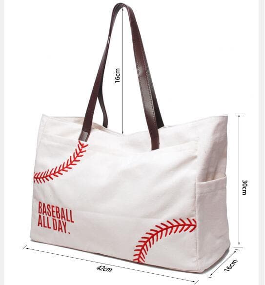 Baseball Embroidered Capacity Canvas Tote