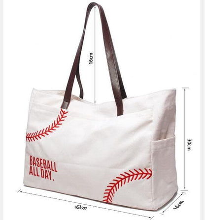 Baseball Embroidered Capacity Canvas Tote