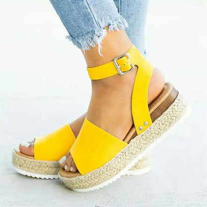 Women's Hemp Rope Platform Sandals-yellow