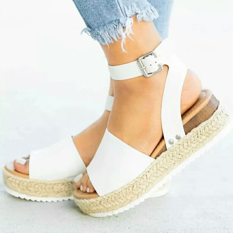 Women's Hemp Rope Platform Sandals-white