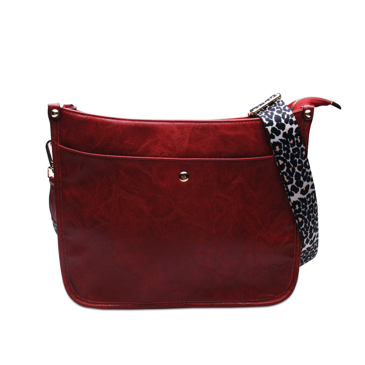 Button Leopard Messenger Bag-Zipper - KOC