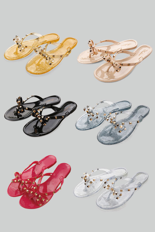 Studded Bow Open Toe Flat Thong Sandal - KOC