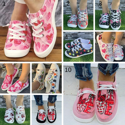 Pink Heart Shaped Criss Cross Slip On Canvas Shoes