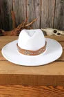 White Studded Wide Brim Panama Hat-White