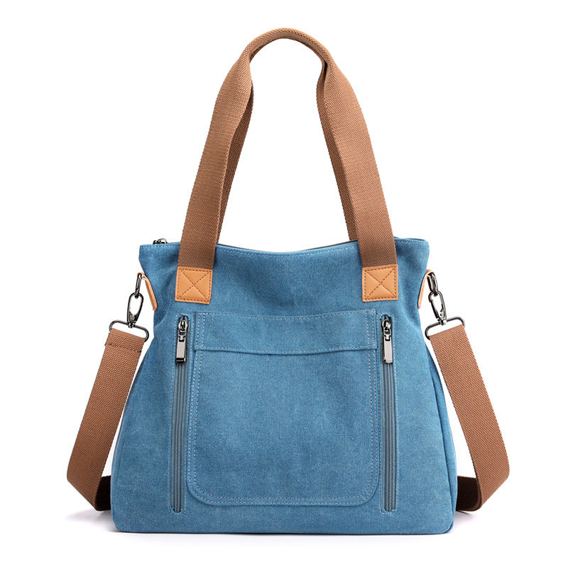 Ladies Large Capacity Canvas Bag-blue