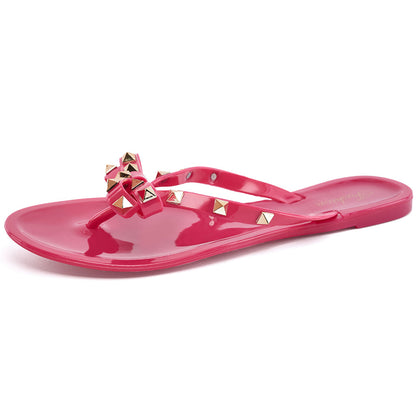 Studded Bow Open Toe Flat Thong Sandal - KOC