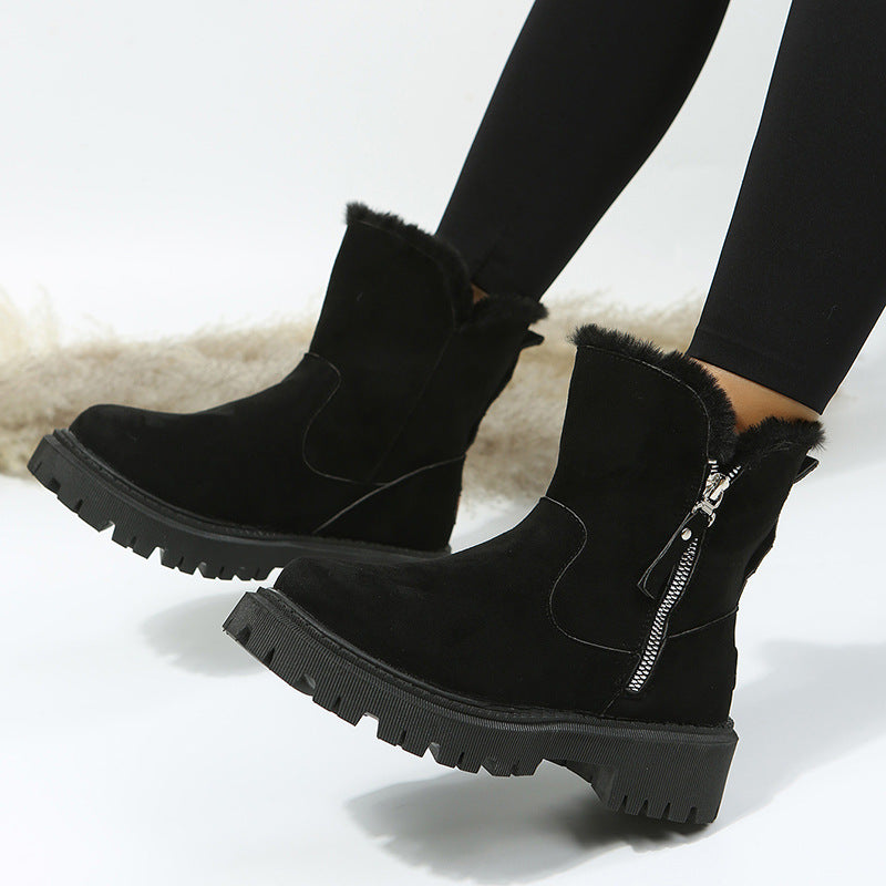 Faux Fur Zipped Boots-Black