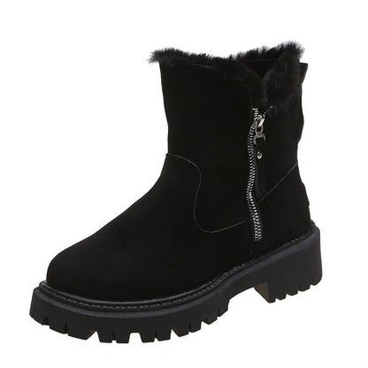 Faux Fur Zipped Boots-Black