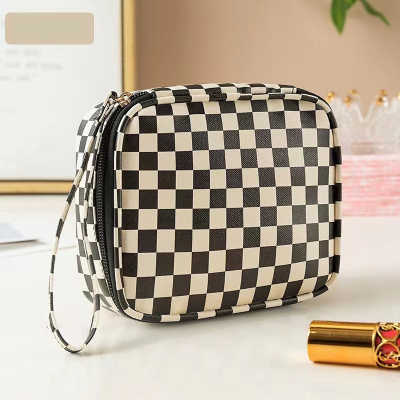 Checkered Print Cosmetic Bag