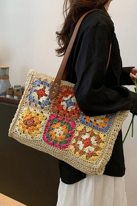 Floral Crochet Large Square Tote Bag