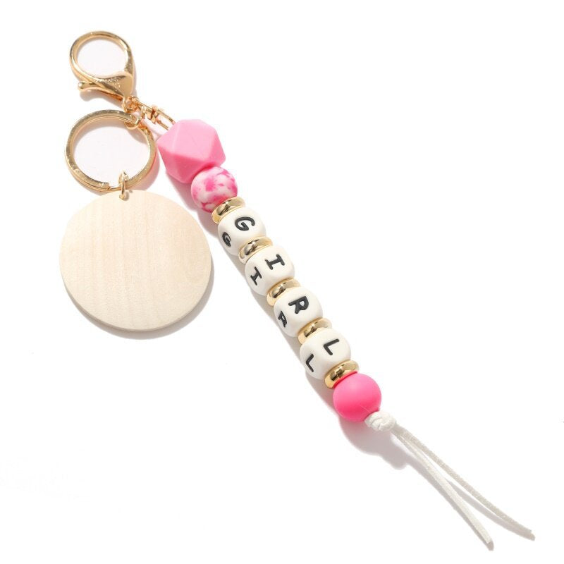 Alphabet Silicone Bead Wood Chip Keychain|2PC