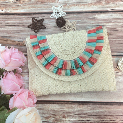 Woven Straw Crossbody Clutch