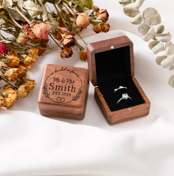 Customize-Black Walnut Wooden Ring Box