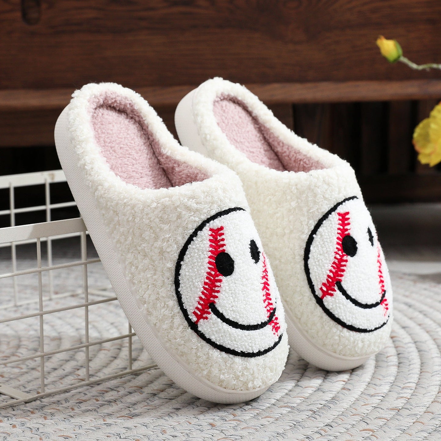 Baseball Smiley Face Slippers