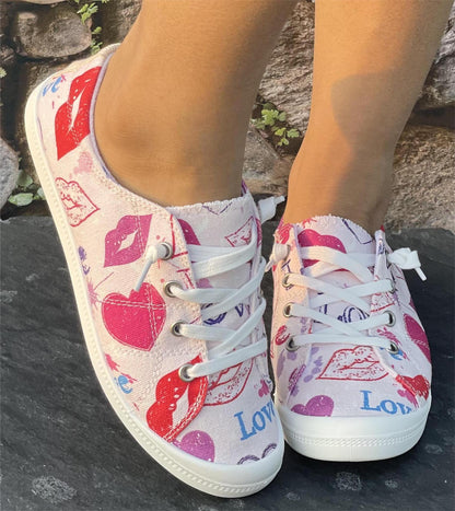 Pink Heart Shaped Criss Cross Slip On Canvas Shoes