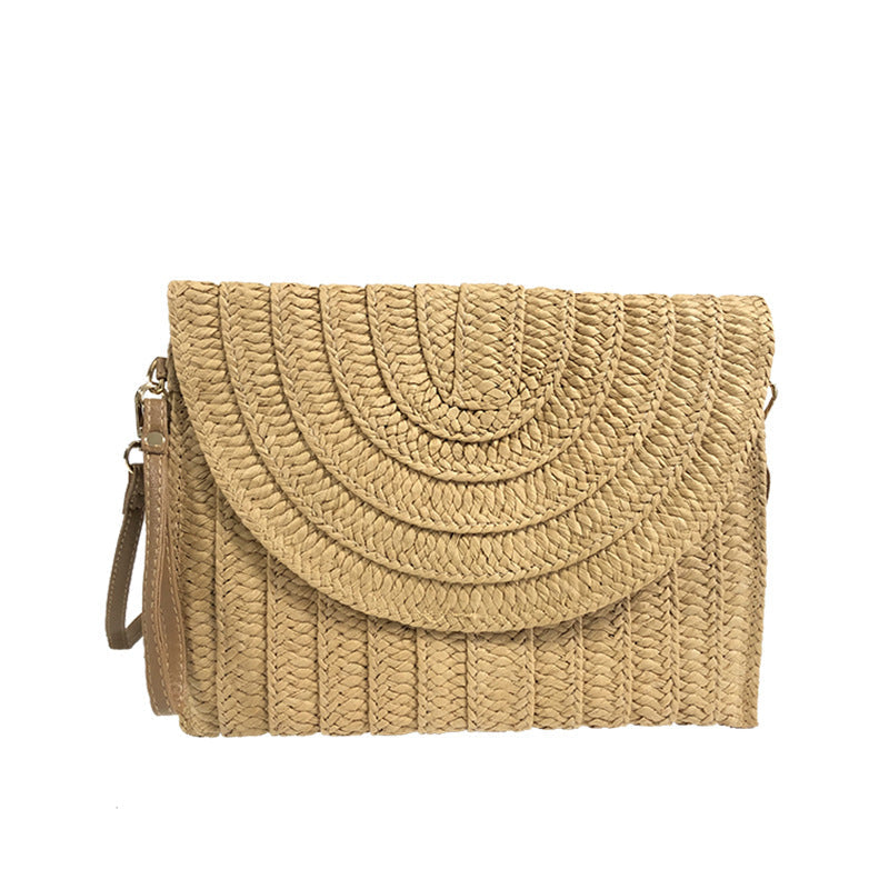 Woven Straw Crossbody Clutch-brown