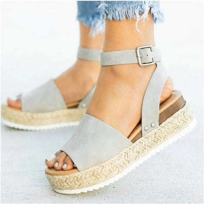 Women's Hemp Rope Platform Sandals-gray