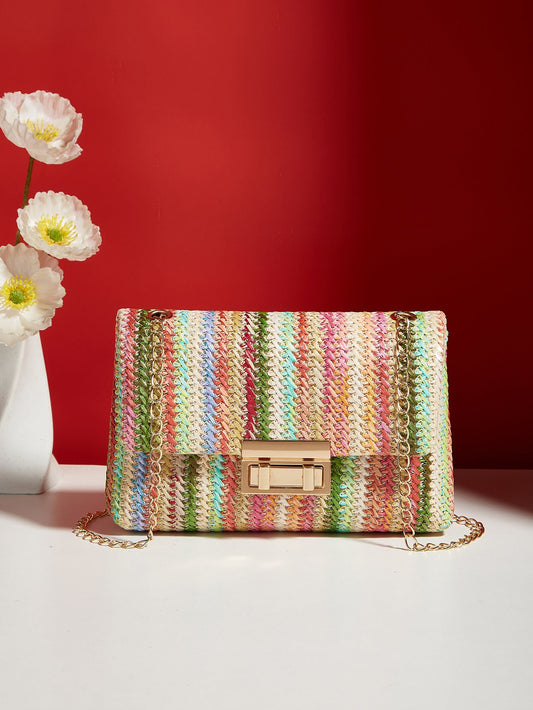 Multicolour Bohemian Woven Gold Chain Shoulder Bag