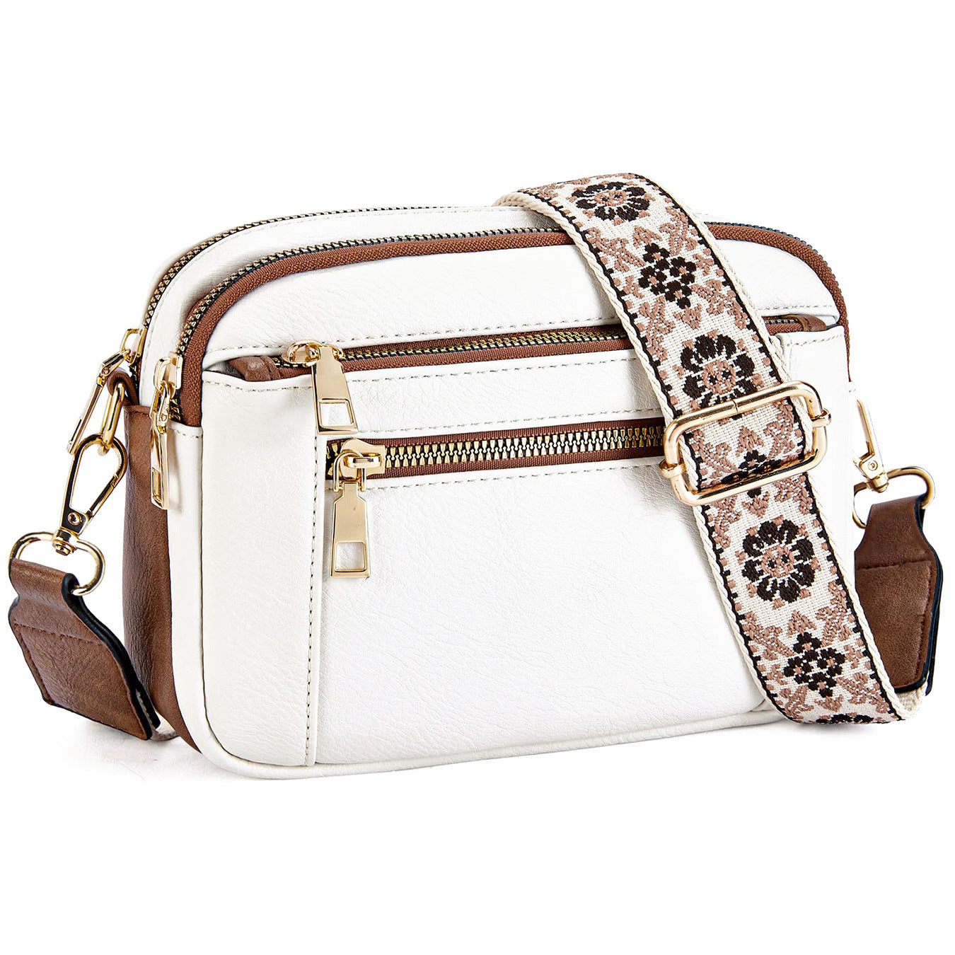 Colorblock Multi-Function Zipper Crossbody Bag