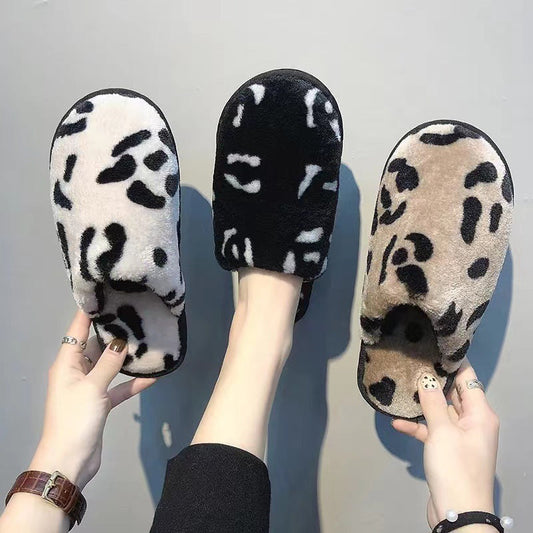 Leopard Plush Thick Cotton Slippers