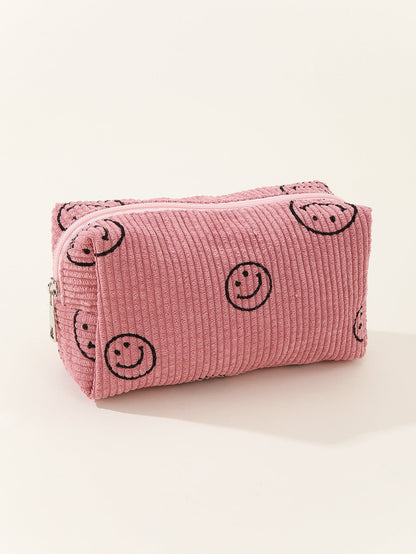 Smiley Corduroy Cosmetic Bag