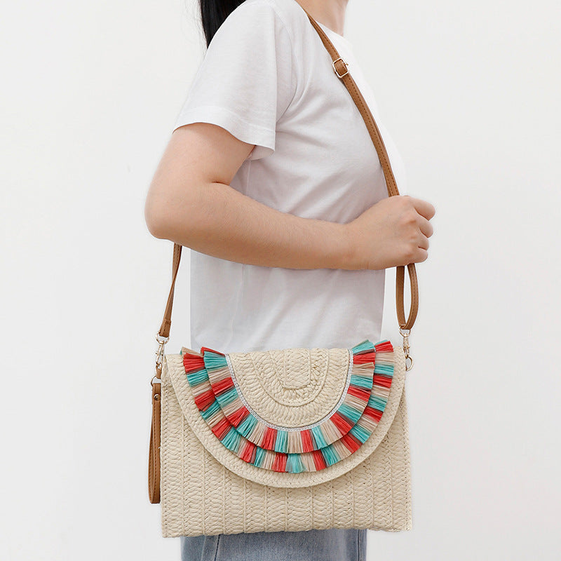 Woven Straw Crossbody Clutch-Colorful