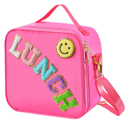 Nylon Embroidered Smiley Face Lunch Bag