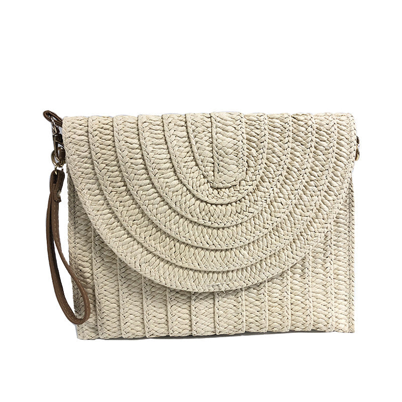 Woven Straw Crossbody Clutch-beige