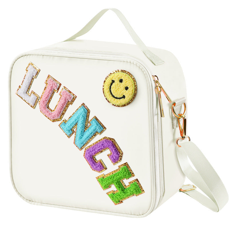 Nylon Embroidered Smiley Face Lunch Bag