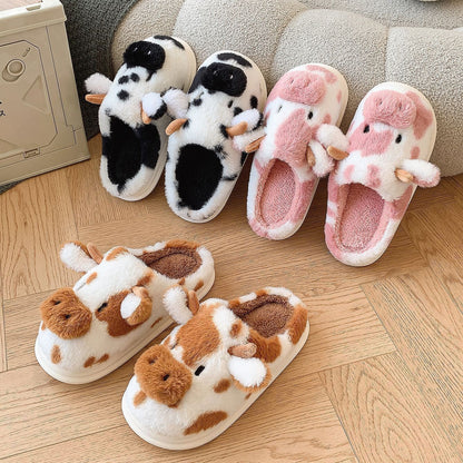 Cow Thick Sole Plush Thermal Home Slippers