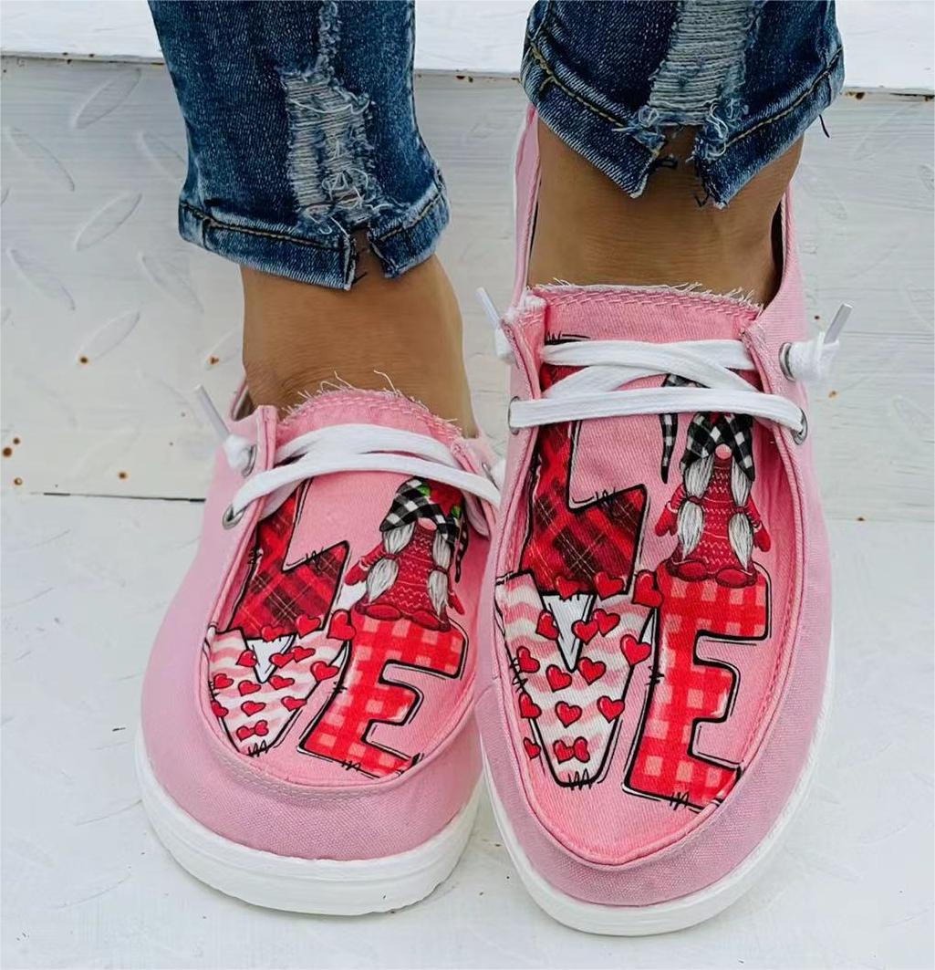 Pink Heart Shaped Criss Cross Slip On Canvas Shoes