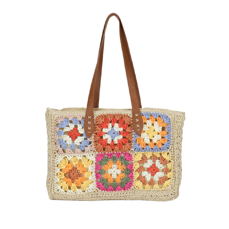 Floral Crochet Large Square Tote Bag