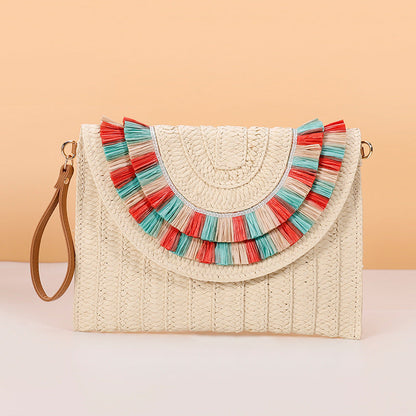 Woven Straw Crossbody Clutch-colorful