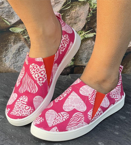 Pink Heart Shaped Criss Cross Slip On Canvas Shoes