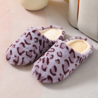 Camel Leopard Print Fuzzy Home Slippers