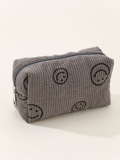 Smiley Corduroy Cosmetic Bag